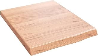 vidaXL Solid Wood Bathroom Countertop - Light Brown Vanity Top with Live Edge, Versatile Use as Desk, Shelf, Table Top - Handmade Oak Wood Construction, Pre-Varnished