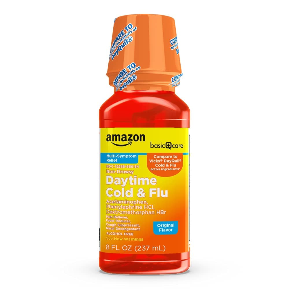 Amazon Basic Care Daytime Cold & Flu Liquid, Orange Flavor, 8 fl oz (Pack of 1)