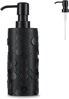 Luxspire Soap Dispenser, Hand Soap Dispenser with Replacement Pump Head, Refillable Liquid Soap Bottle, Honeycomb Design for Bathroom, Kitchen, 430ml/14.5oz, Black