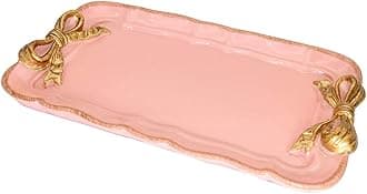 Vintage Decorative Tray Jewelry Tray Towel Tray Storage Tray Rings Necklace Bracelets Earrings Trays Cosmetics Jewelry Organizer Retro Design Bow Decor Resin Plate Coquette Room Decor (Pink)