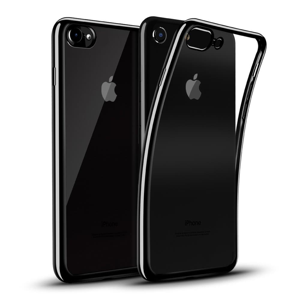 iPhone 8 case,iPhone 7 case Baesan Premium Flexible Soft TPU Bumper Silicone Case with Electroplate Frame Fit for iPhone 7,iPhone 8 -- Jet black Wireless Phone Accessory