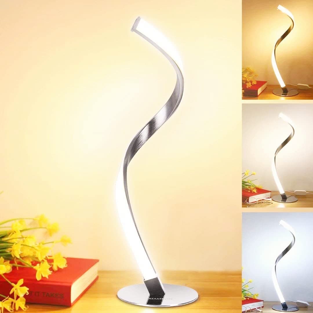 Spiral LED Table Lamp,6W Touch Sensor Bedside Lamp, 3 Colors Dimmable Desk Lamp of Aluminum Alloy Acrylic, 1.5m Cable Bedside Nightstand Lamps for Bedroom, Living Room, Office