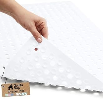 Patented Bath Tub Shower Mat, Machine Washable Bathtub Floor Liner Mats, Suction Cups and Drain Holes to Keep Tubs Clean, Soft on Feet, Bathroom Essentials, 35x16 Inch, White