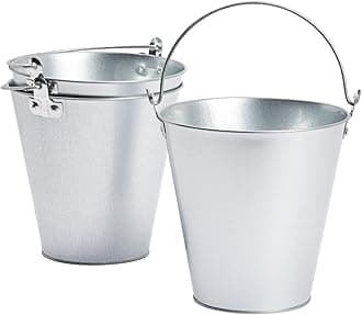 Metal Bucket 3-Pack - 7 in Top Dia x 4.5 in Bottom x 7.2 in H, 100 oz, Silver - Ice Bucket & Beer Chiller Tin Pails, Galvanized Party Pails for Centerpieces