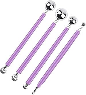 4 x Fondant Cake Decorating Clay Flower Sugarcraft Ball Model DIY Tool 8 Sizes (Purple)