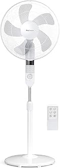 Pro Breeze® 16-Inch Pedestal Fan with Remote Control and LED Display, 4 Operational Modes, 80° Oscillation, Adjustable Height & Pivoting Fan Head, Perfect for Homes, Offices and Bedrooms - White