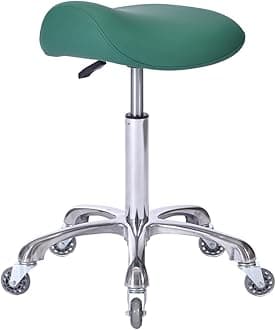- Professional Saddle Stool with Wheels Ergonomic Swivel Rolling Height Adjustable for Clinic Dentist Beauty Salon Tattoo Home Office (Green)