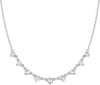 14K Gold Plated Station Necklace - Simulated Diamond Layering Necklaces - Womens CZ Chain