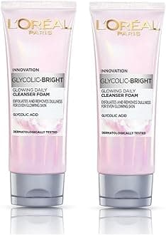 L’Oréal Paris Glycolic Bright Daily Foaming Facial Cleanser, 50ml Daily Glowing Facial Cleanser | Suitable for All Skin Types (PACK OF 2) 100g