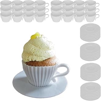 Evelots Baking Cupcake Molds - Silicone Teacup Set - 48 Pc Set - Oven-Safe - Nonstick - Muffin Cups for Bridal/Baby Shower, Birthday/Tea Party - 24 Cups & 24 Saucers - BPA Free
