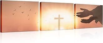 TUMOVO Religious Christ Wall Art Jesus Hands Bedroom Decor Wall Art 3 Panel Cross Wall Decor Artwork for Home Walls Stretched and Framed Canvas Wall Art Ready to Hang (16x24 inch x3)