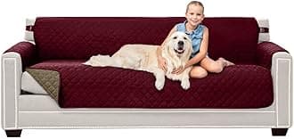 Sofa Shield Couch Slip Cover with Patented Strap, Cushion Protector, US Designed Reversible Stain and Dog Tear Resistant Slipcover, 78 inch Seat, Washable Covers for Dogs Pets, Burgundy Tan