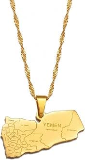 Hafrita Yemen Map Flag Pendant Neckalces Silver Gold Neckalce Yemeni Map Chain Necklaces