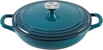 Braiser Enameled Cast Iron Braiser 2.25 qt Braiser Pan with Lid DarkCyan Shallow Cast Iron Casserole Braiser Pan with Handels