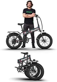 EMotorad Doodle Pro Fat-Tire Foldable Electric Mountain Bike – 250W Rear Hub Motor, 12.75Ah Removable Li-ion Battery, C6+ Display, Front/Rear Lights with Side Indicators (Doodle Pro, Native Pop)