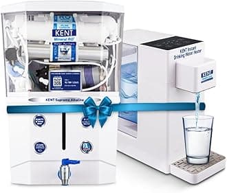 KENT Supreme Alkaline RO Water Purifier & Instant Drinking Water Heater|RO+UV+UF+TDS Control+Alkaline+UV LED in Tank|.0001 Micron RO Membrane|Auto Flush| Ideal for Borewell/Tanker/Municipal Water