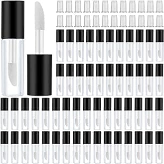 Patelai 100 Pieces Clear Mini Lip Gloss Tube Refillable Empty Lip Balm Gloss Containers Bottles Transparent Mini Lipstick Containers for Women DIY Makeup, Black, 1.2ml