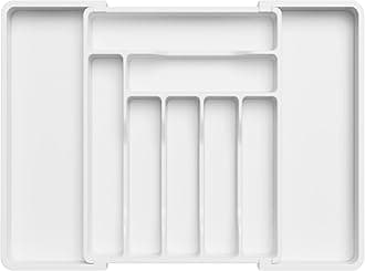 Lifewit Large Cutlery Drawer Organiser, Adjustable Kitchen Utensil Drawer Organiser, 9 Compartment, Cutlery Tray for Spoons Forks Knives,White