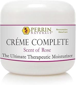 Perrin Naturals Crème Complete, Lichen Sclerosus Cream for Dry Sensitive Skin, Restorative Anti Aging Face & Body Moisturizer with Barrier Support for Women, Scent of Rose, 2 oz