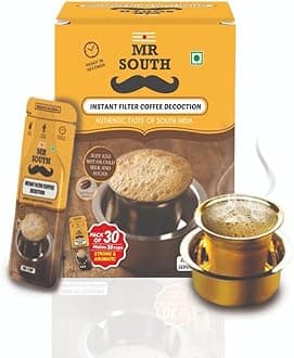 Mr South Quick Filter Decoction Liquid, Flavoured Instant Coffee | Pack Of 30 Sachet (20Ml Each) | 70% Coffee & 30% Chicory | Arabica & Robasta Beans | Delicious Coffee Anytime