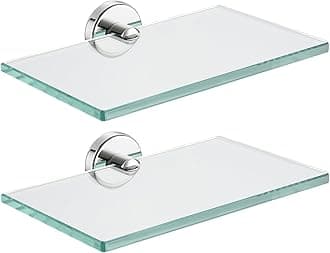 JQK Bathroom Glass Shelf Chrome, Tempered Glass Shower Storage 8 by 5 inches, 304 Stainless Steel Polished Chrome Wall Mount 2 Pack, TGS101L8-CH-P2