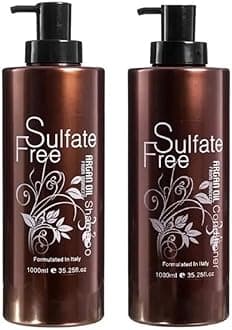 Nuspa Natural Organic Sulfate Free Moroccan Argan Oil Shampoo and Conditioner Set - Color Safe Treatment, UV Protection, Intense Moisturizing For Dry, Damaged, Frizzy, Volumizing for Thin Hair(1000ml)
