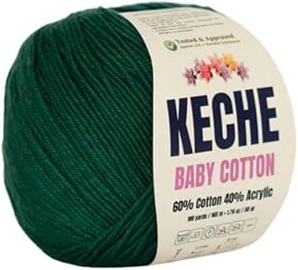 Keche Baby Cotton, 60% Cotton 40% Acrylic Yarn, Soft Cotton Yarn for Crochet and Knitting, Amigurumi Yarn 1 Skein/Ball 1.76 Oz (50g) / 180 Yrds (165m) - Dark Green