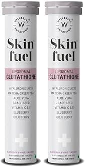 Skin Fuel Liposomal Glutathione 90% (600mg)|Hyaluronic Acid, Vitamin C & E | 4X Absorption |Skin Radiance, Anti-Pigmentation & Hydration | Blueberry Mint Flavour | 15 Veg Tablets ( Pack of 2 )
