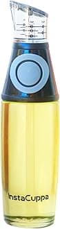 InstaCuppa Glass Oil Dispenser Bottle with Press, Measure & Pour for Precise Cooking & Baking, Non-Drip Easy Pour Spout for Dispensing Oil, Vinegar & SOYA Sauce, 500 ML, Transparent
