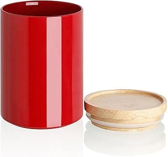 Sweejar Kitchen Canisters Ceramic Food Storage Jar, Stackable Containers with Airtight Seal Wooden Lid for Serving Coffee Bean, Flour, Tea, Cookies and More - 58 Fl Oz (Red)