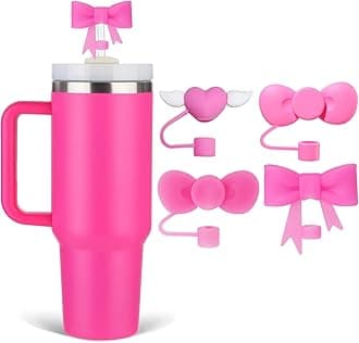 Rose Bow Straw Covers Cap Toppers Compatible with Stanley Cups, Cute 10mm Reusable Silicone Straws Topper for 40oz Tumbler with Handle, Stanleys Cup Accessories,4Pcs