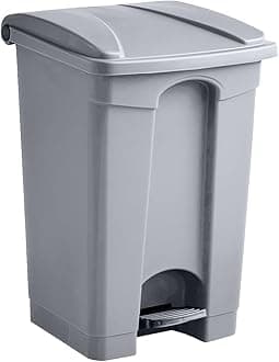 Plastic Garbage Bin with Foot Pedal, Hands-Free Garbage Can, Gray, 12 Gallon Rectangular Step-On Commercial Trash Can for Restaurant/Office/Kitchen