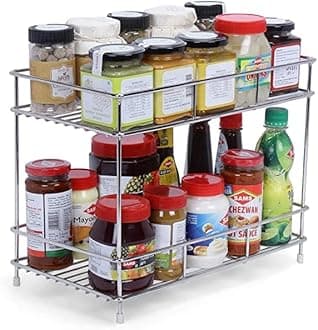 Cri8Hub Big Size Stainless Steel Floor Mount 2 Layer Kitchen Spice Rack| Modular Kitchen Shelves | Kitchen Organizer Multipurpose Storage Shelf/Rack (Silver)