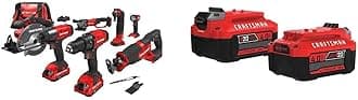 CRAFTSMAN V20 Cordless Drill Combo Kit, 7 Tool (CMCK700D2) & V20 Lithium Ion Battery, 4.0-Amp Hour, 2 Pack (CMCB204-2)