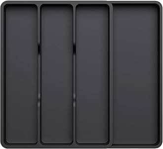 Lifewit Utensil Drawer Organiser, Extendable Cutlery Tray for Kitchen, Adjustable Cooking Silverware Flatware Holder, Plastic Kitchen Spatula Tools and Gadgets Storage Divider, 30-44x40cm, Black