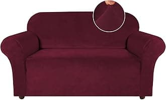 Turquoize Velvet Loveseat Covers Stretch Love Seat Couch Covers for 2 Cushion Couch Velvet Sofa Cover with Non Slip Elastic Bottom Furniture Cover Crafted from Soft Fabric (Loveseat, Burgundy)