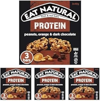 Eat Natural Protein Peanuts, Orange & Dark Chocolate Fruit & Nut Bars 3 x 40g (Pack of 4)