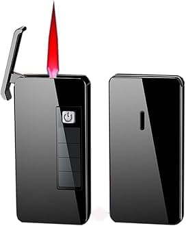 Solar Rechargeable Lighter Metal Lighter Flashlight Lighter Windproof Lighter Rechargeable Adjustable Flashlight Candle Camping BBQ Lighter (without Butane Gas)(Black)