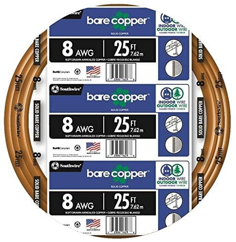 Southwire 8-Gauge Bare Copper Wire – Solid Soft‑Drawn Uninsulated Copper Conductor for Grounding & Electrical Applications, 25ft