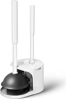 FORASTO 2 in 1 Toilet Brush & Plunger Set, Extended Handle, Pearl White, 20.8in
