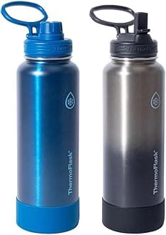 ThermoFlask Stainless Steel Water Bottle, 40 oz, 2-Pack (Silver/Blue Brushed)