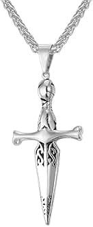 U7 Punk Necklaces Stainless Steel 18K Gold Plated Large Hip Hop Dagger/Knife/Sword/Steampunk Gear/Large Razor Blade Pendant Necklace for Men Women, Chain 22-24 Inches