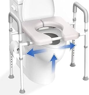 Raised Toilet Seat with Handles - Width & Height AdjustableToilet Seat Risers for Seniors, Heavy Duty Handicap Toilet Seat Riser, Fit Any Toilet, Up to 400lbs