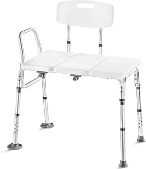 Transfer Bench MK7140 - Bathtub Shower Chair, Adjustable Height, Holds Up to 400 Lbs, White, Plastic
