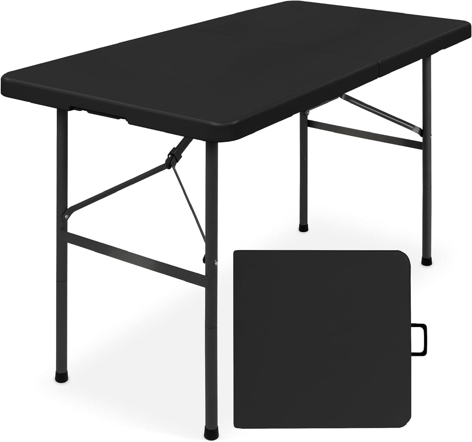 Plastic Folding Table, Fold-in-Half Portable Utility Table Heavy Duty Portable w/Handle, for Indoor Outdoor,Picnic, Party, & Camping (Black, 4ft)