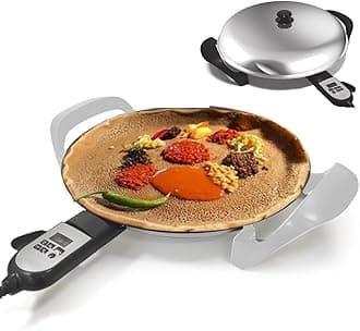 40cm Electric Griddle For Ethiopian Injera, Non-stick Crepe Makers & Chapati & Skillet And Pancake Maker Machine, Adjustable Digital Heat Control, Even Heat Distribution, For Lefse