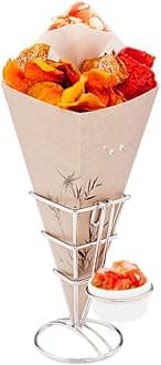 Restaurantware-11.5-Inch Eco-Friendly Finger Food Cones with Built-in Condiment Dipping Pocket: Perfect for Appetizers - Food-Safe Paper Cone with Bamboo Print Styling - Disposable - 100-CT