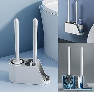 HAWAII Toilet Brush and Holder Set,Bathroom Brush & Silicone Toilet Bowl Brush Set,No Scratch,No-Slip Handle Toilet Cleaner Brush,Wall Mount&Freestanding