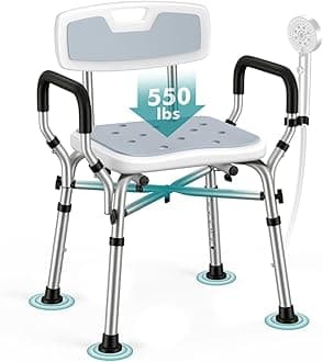 VFAUOSIT Shower Chair with Removable Arms and Back for Elderly & Disabled, 550 lbs Shower Chair for Inside Shower, 6-Height Adjustable Shower Seats for Adults, Bath Chairs for Seniors Inside Tub