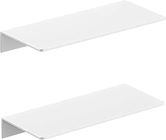 Glossy White Metal Floating Shelf 2-Piece Set, Adhesive Wall Shelves in Thickened Aluminium Wall Mounted Shower Caddy, Ideal for Display & Storage in Living Room, Bedroom, Bathroom (11.7")